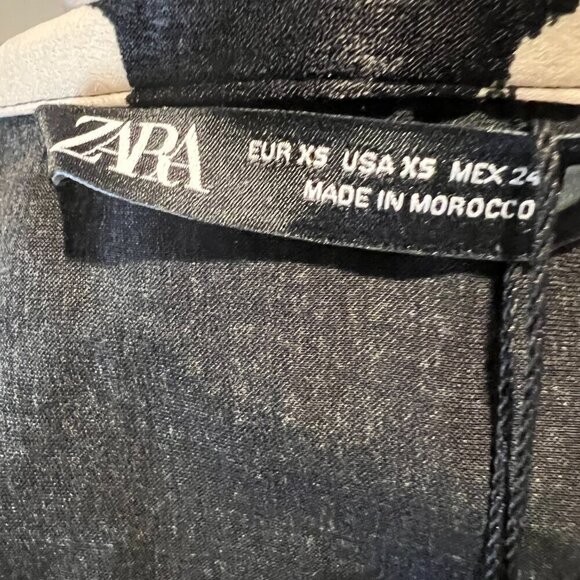 Zara Black & Off White Satin Effect Wrap Floral Print Midi Dress, Size XS - Picture 14 of 16